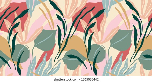 Artistic seamless pattern with abstract leaves. Modern vector design for paper, cover, fabric, interior decor and other users.