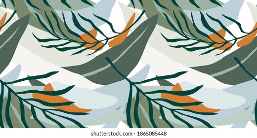 Artistic seamless pattern with abstract leaves. Modern vector design for paper, cover, fabric, interior decor and other users.