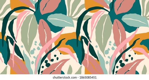 Artistic seamless pattern with abstract leaves. Modern vector design for paper, cover, fabric, interior decor and other users.