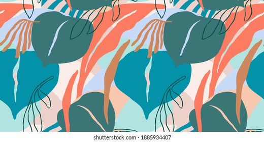 Patrón artístico sin fisuras con hojas abstractas. Diseño moderno para papel, cubierta, tela, decoración interior y otros usos.