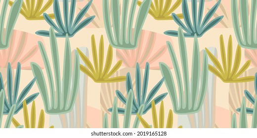 Patrón artístico sin fisuras con hojas abstractas. Diseño moderno para papel, cubierta, tela, decoración interior y otros usuarios.