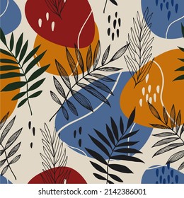 Artistic seamless pattern with abstract leaves. Modern design for paper, cover, fabric, interior decor and other users.