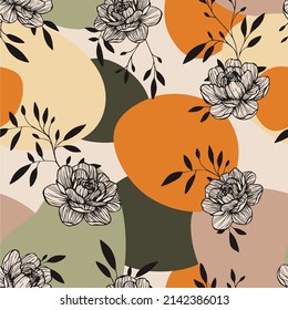 Artistic seamless pattern with abstract leaves and flowers. Modern design for paper, cover, fabric, interior decor and other users.