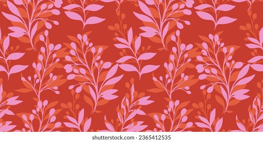 Artistic seamless pattern with abstract, modern, colorful leaves and branches.  Vector colorful  hand drawn sketch leaf silhouettes Template for textile, fashion, print, surface design