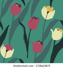 Artistic seamless pattern with abstract tulips. Modern design for paper, cover, fabric, interior decor and other users.