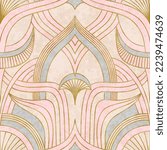 Artistic seamless pattern in art deco style with Asian tuch. Luxury elegant 1920s design for textile and wallpaper. Fabric print vector vintage illustartion.