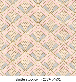 Artistic seamless pattern in art deco style with Asian tuch. Luxury elegant 1920s design for textile and wallpaper. Fabric print vector vintage illustartion.