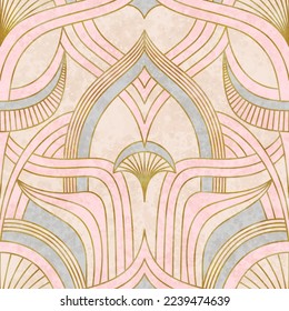 Artistic seamless pattern in art deco style with Asian tuch. Luxury elegant 1920s design for textile and wallpaper. Fabric print vector vintage illustartion.