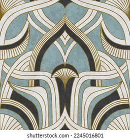 Artistic seamless pattern in art deco style with Asian tuch. Luxury elegant 1920s design for textile and wallpaper. Fabric print vector vintage illustartion.