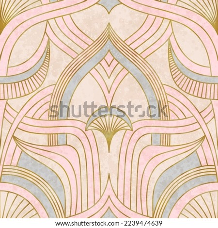 Artistic seamless pattern in art deco style with Asian tuch. Luxury elegant 1920s design for textile and wallpaper. Fabric print vector vintage illustartion.