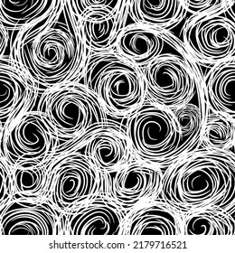 Artistic Seamless Pattern With Drawn Swil Lines. Abstract Organic Shape Repeatable Texture. Loop Line  Background. 