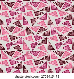 Patrón artístico sin fisuras con triángulos vintage rosa y borgoña. Ilustración vectorial para impresión, tela, cubierta, embalaje, decoración de interiores, decoración de blog y otros sus proyectos.