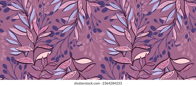 Artistic seamless pattern with vector hand drawn abstract, modern, leaves and branches pattern. Template for design, textile, fashion, print, surface design, paper, cover, fabric, interior decor