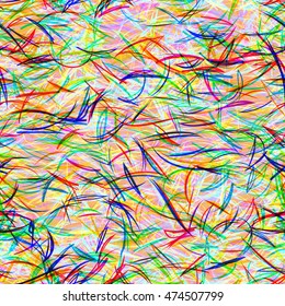 Artistic seamless vector background with strokes. Light backdrop, colored elements. The fibrous pattern for fabric, printing, packaging paper. Like the thread, fibers, hairs.