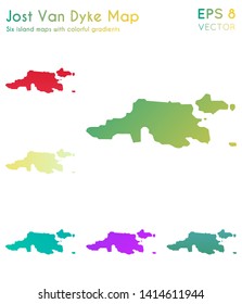 Artistic set of island maps. Magnetic vector illustration. Map of Jost Van Dyke with beautiful gradients.