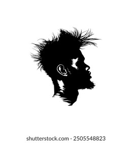 Silueta artística del hombre con el pelo puntiagudo. Diseño de icono de Vector.