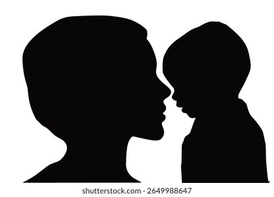 Artistic silhouette of a mother and child face to face, reflecting love, care, and emotional connection. Perfect for themes of motherhood, family relationships, and heartfelt moments.