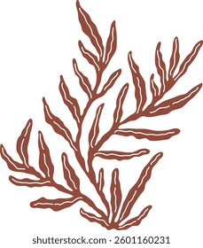 Artistic silhouette of seaweed. Hand drawn vector underwater plant printing for your business. Decorative art with algae isolated on white background. Seaweed vector logo. Ocean aesthetic wall art