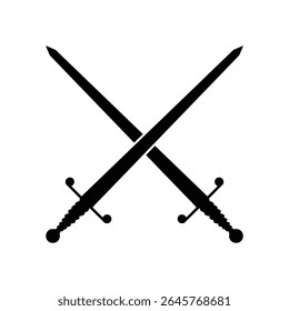 Artistic silhouette of two crossed medieval swords vector design