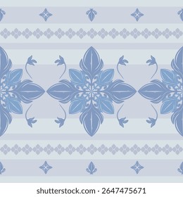 Artistic Silver Grey Bluish Tones Elaborate Motif Luxury Handicraft Blooming Striped Border Pattern. Delicate Rich and Classy Glamorous Medieval Scroll Ornament Victorian Embroidery Ceramic Textiles  