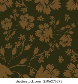 Artistic simple branches flowers peonies, dahlia and buds with leaves seamless pattern. Vector hand drawn. Retro, vintage, pastel print. Template for design, fabric, fashion, wallpaper, textile