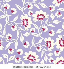Künstlerische einfache Zweige Blumen Pfingstrosen, Dahlie und Knospen mit Blättern nahtlose Muster. Vektorhandgezeichnet. Retro, Vintage, Pastelldruck. Vorlage für Design, Stoff, Mode, Tapete, Textil
