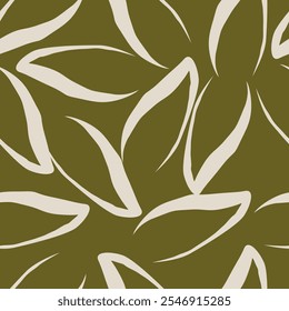 Artistic simple branches flowers peonies, dahlia and buds with leaves seamless pattern. Vector hand drawn. Retro, vintage, pastel print. Template for design, fabric, fashion, wallpaper, textile