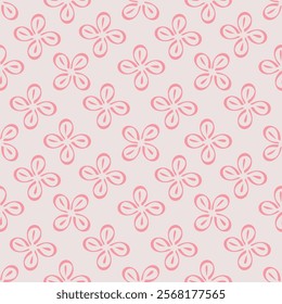 Artistic simple branches flowers peonies, dahlia and buds with leaves seamless pattern. Vector hand drawn. Retro, vintage, pastel print. Template for design, fabric, fashion, wallpaper, textile