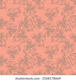 Artistic simple branches flowers peonies, dahlia and buds with leaves seamless pattern. Vector hand drawn. Retro, vintage, pastel print. Template for design, fabric, fashion, wallpaper, textile