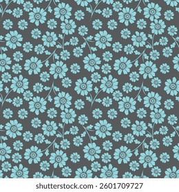 Artistic simple branches flowers peonies, dahlia and buds with leaves seamless pattern. Vector hand drawn. Retro, vintage, pastel print. Template for design, fabric, fashion, wallpaper, textile