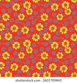 Artistic simple branches flowers peonies, dahlia and buds with leaves seamless pattern. Vector hand drawn. Retro, vintage, pastel print. Template for design, fabric, fashion, wallpaper, textile