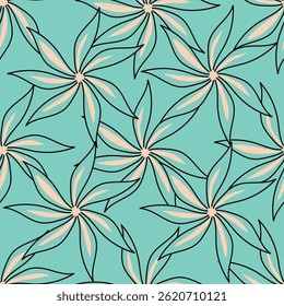 Artistic simple branches flowers peonies, dahlia and buds with leaves seamless pattern. Vector hand drawn. Retro, vintage, pastel print. Template for design, fabric, fashion, wallpaper, textile