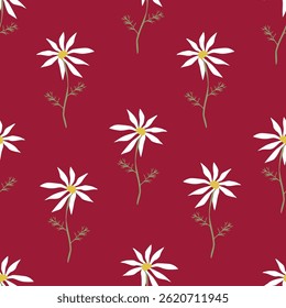 Artistic simple branches flowers peonies, dahlia and buds with leaves seamless pattern. Vector hand drawn. Retro, vintage, pastel print. Template for design, fabric, fashion, wallpaper, textile