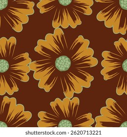 Artistieke eenvoudige takken bloemen pioenen, dahlia en knoppen met bladeren naadloos patroon. Vector hand getekend. Retro, vintage, pastelprint. Sjabloon voor ontwerp, stof, mode, behang, textiel