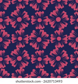 Artistieke eenvoudige takken bloemen pioenen, dahlia en knoppen met bladeren naadloos patroon. Vector hand getekend. Retro, vintage, pastelprint. Sjabloon voor ontwerp, stof, mode, behang, textiel
