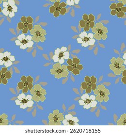 Artistieke eenvoudige takken bloemen pioenen, dahlia en knoppen met bladeren naadloos patroon. Vector hand getekend. Retro, vintage, pastelprint. Sjabloon voor ontwerp, stof, mode, behang, textiel