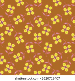 Artistic simple branches flowers peonies, dahlia and buds with leaves seamless pattern. Vector hand drawn. Retro, vintage, pastel print. Template for design, fabric, fashion, wallpaper, textile
