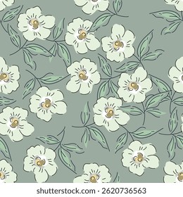 Arcos simples artísticos flores peônias, dahlia e botões com folhas padrão sem costura. Mão de vetor desenhada. Retrô, vintage, impressão pastel. Modelo para design, tecido, moda, papel de parede, têxtil