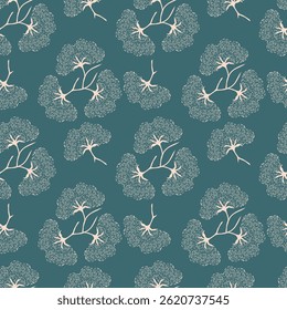 Artistieke eenvoudige takken bloemen pioenen, dahlia en knoppen met bladeren naadloos patroon. Vector hand getekend. Retro, vintage, pastelprint. Sjabloon voor ontwerp, stof, mode, behang, textiel