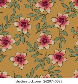 Artistieke eenvoudige takken bloemen pioenen, dahlia en knoppen met bladeren naadloos patroon. Vector hand getekend. Retro, vintage, pastelprint. Sjabloon voor ontwerp, stof, mode, behang, textiel