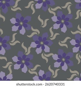 Artistieke eenvoudige takken bloemen pioenen, dahlia en knoppen met bladeren naadloos patroon. Vector hand getekend. Retro, vintage, pastelprint. Sjabloon voor ontwerp, stof, mode, behang, textiel