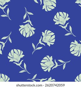 Artistieke eenvoudige takken bloemen pioenen, dahlia en knoppen met bladeren naadloos patroon. Vector hand getekend. Retro, vintage, pastelprint. Sjabloon voor ontwerp, stof, mode, behang, textiel