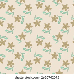 Artistieke eenvoudige takken bloemen pioenen, dahlia en knoppen met bladeren naadloos patroon. Vector hand getekend. Retro, vintage, pastelprint. Sjabloon voor ontwerp, stof, mode, behang, textiel