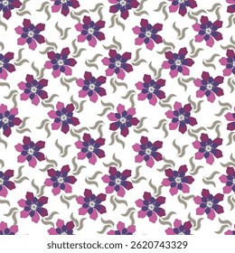 Artistic simple branches flowers peonies, dahlia and buds with leaves seamless pattern. Vector hand drawn. Retro, vintage, pastel print. Template for design, fabric, fashion, wallpaper, textile