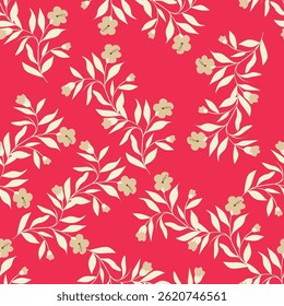 Artistieke eenvoudige takken bloemen pioenen, dahlia en knoppen met bladeren naadloos patroon. Vector hand getekend. Retro, vintage, pastelprint. Sjabloon voor ontwerp, stof, mode, behang, textiel