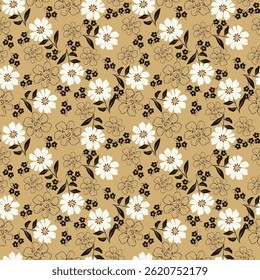 Artistieke eenvoudige takken bloemen pioenen, dahlia en knoppen met bladeren naadloos patroon. Vector hand getekend. Retro, vintage, pastelprint. Sjabloon voor ontwerp, stof, mode, behang, textiel