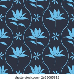 Branches artistiques simples fleurs pivoines, dahlia et bourgeons avec des feuilles motif harmonieux. Image vectorielle dessinée à la main. Rétro, vintage, impression pastel. Template pour le design, tissu, mode, fond d'écran, textile