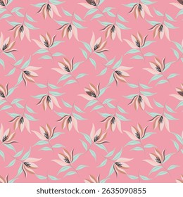 Artistic simple branches flowers peonies, dahlia and buds with leaves seamless pattern. Vector hand drawn. Retro, vintage, pastel print. Template for design, fabric, fashion, wallpaper, textile