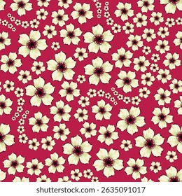 Artistic simple branches flowers peonies, dahlia and buds with leaves seamless pattern. Vector hand drawn. Retro, vintage, pastel print. Template for design, fabric, fashion, wallpaper, textile