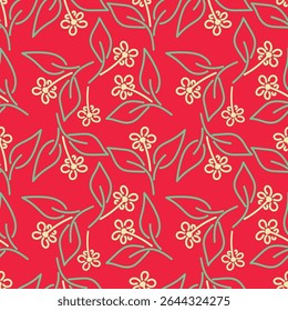 Artistieke eenvoudige takken bloemen pioenen, dahlia en knoppen met bladeren naadloos patroon. Vector hand getekend. Retro, vintage, pastelprint. Sjabloon voor ontwerp, stof, mode, behang, textiel
